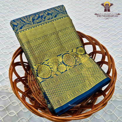 Elegant peacock blue / teal blue with rich gold zari work Saree