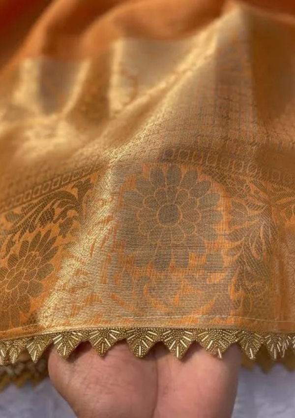 Kanchipuram Orange Silk Saree