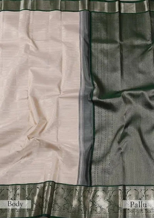 Beige Zari Woven Kanchipuram Silk Saree with Unstitched Blouse